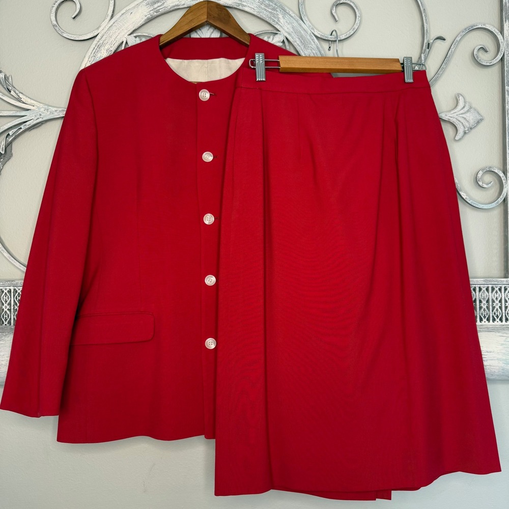 Leopold Price & Rolle Vintage Red Skirt Suit Set Jacket Midi Skirt Womens Sz 12